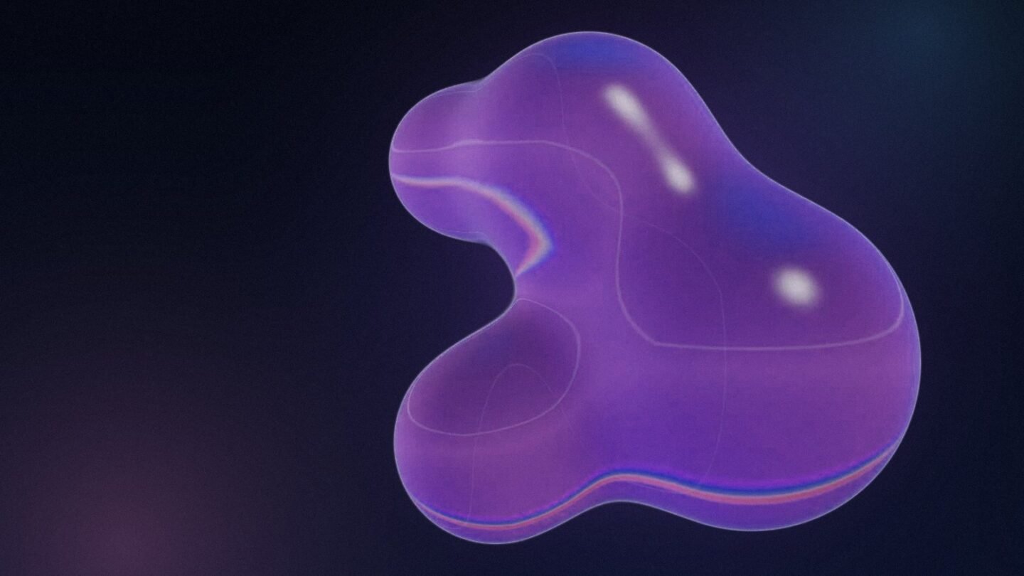 Soft violet liquid-glass form on a dark background, illustrating conversion tracking and measurement